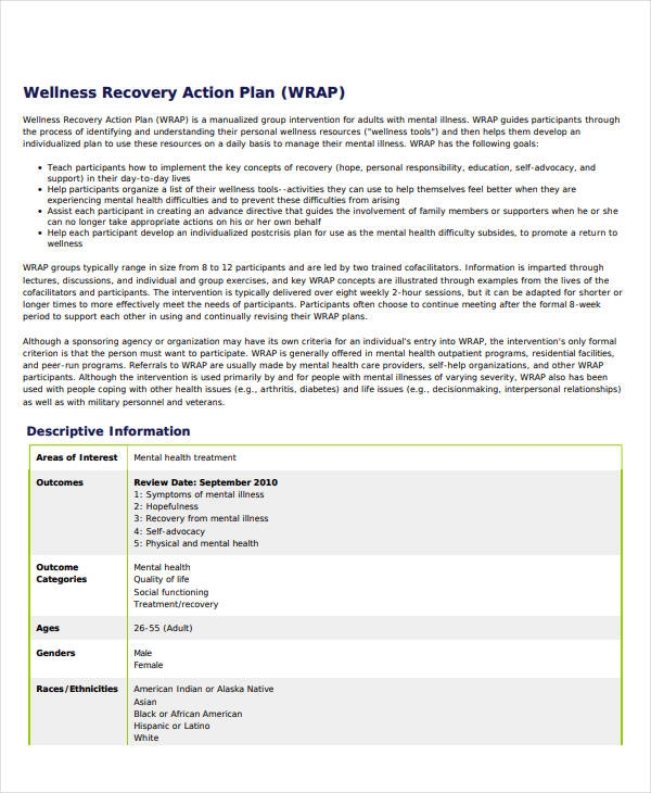 11 Wellness Recovery Action Plan Templates PDF Word