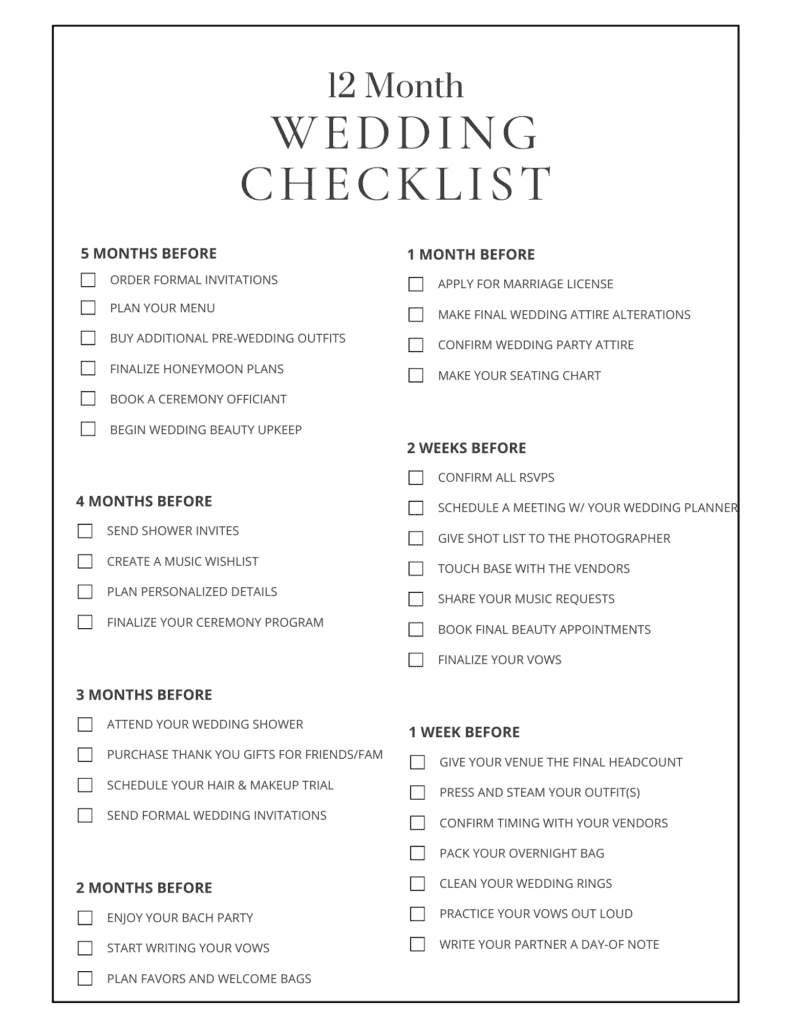 12 Month Wedding Planning Checklist Free Printable Party Ideas For 