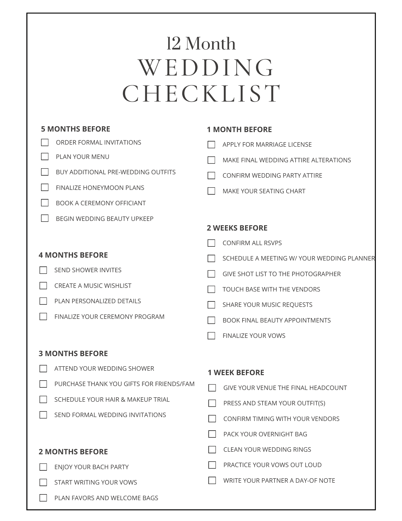 12 Month Wedding Planning Checklist Free Printable Party Ideas For 