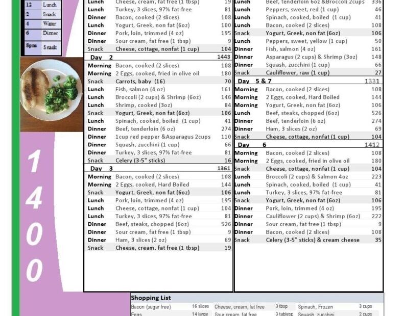 1400 Calorie Meal Plan Printable Fillable Form 2023