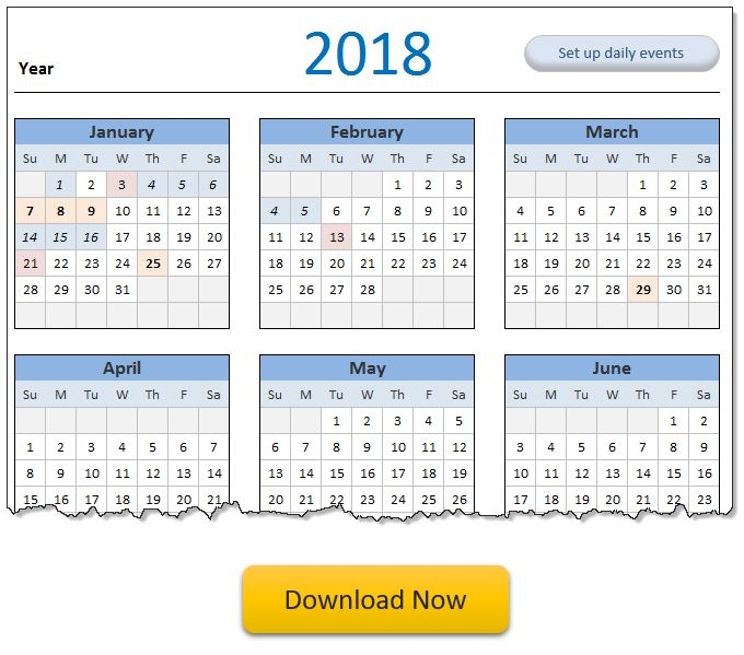 2018 Calendar Daily Planner Excel Templates free Downloads Excel 