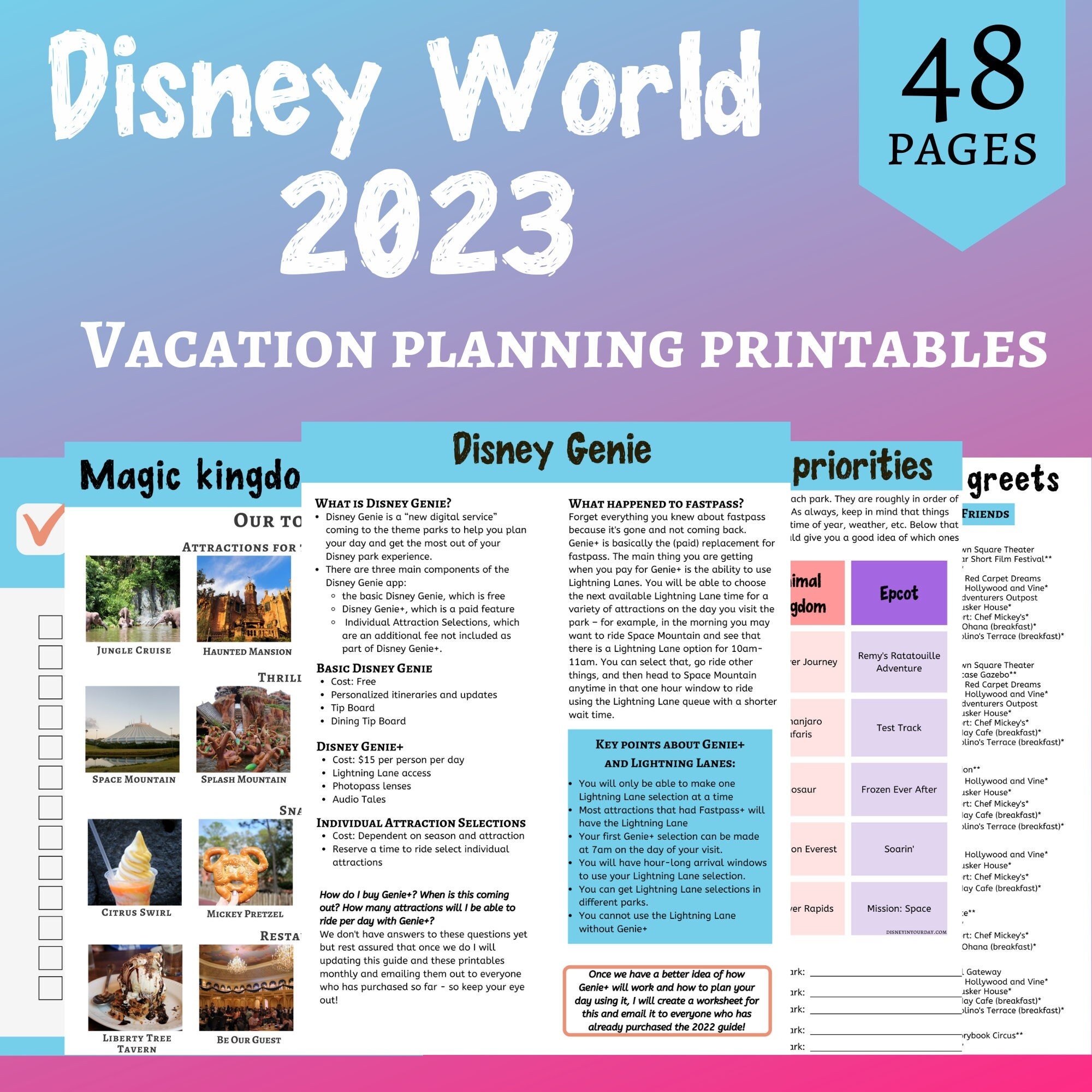 2023 WDW Vacation Planning Printables Etsy