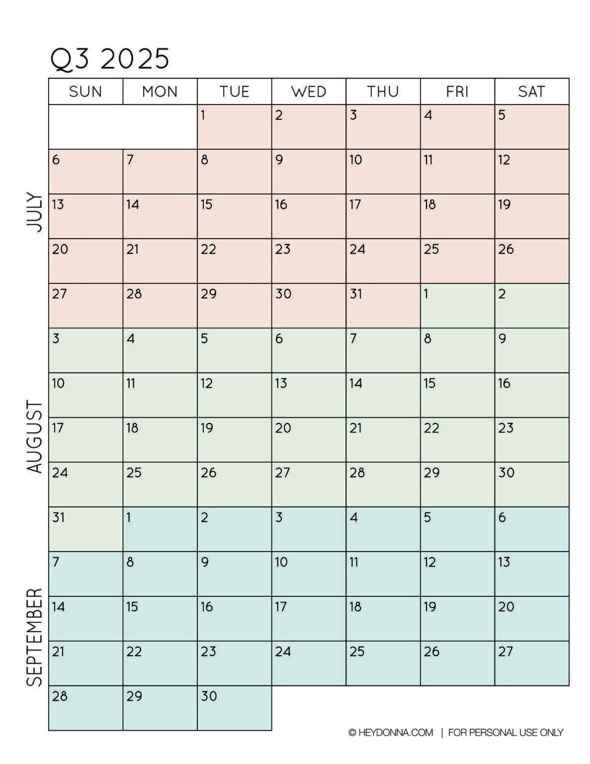 2025 3 Month Quarterly Calendar Printables FREE Hey Donna 