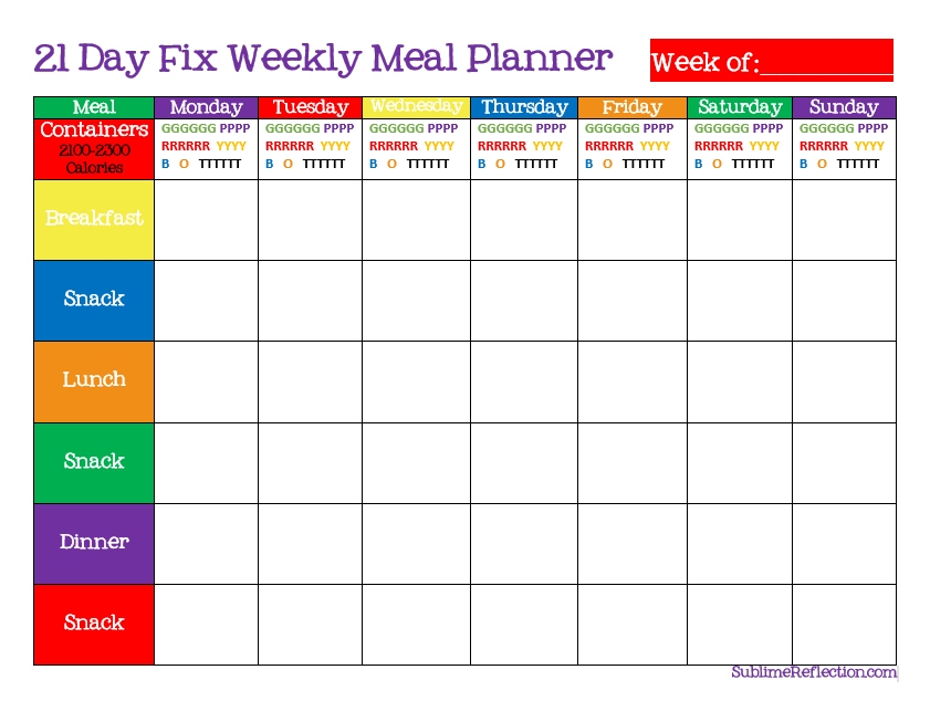 21 Day Fix Meal Plan Printable