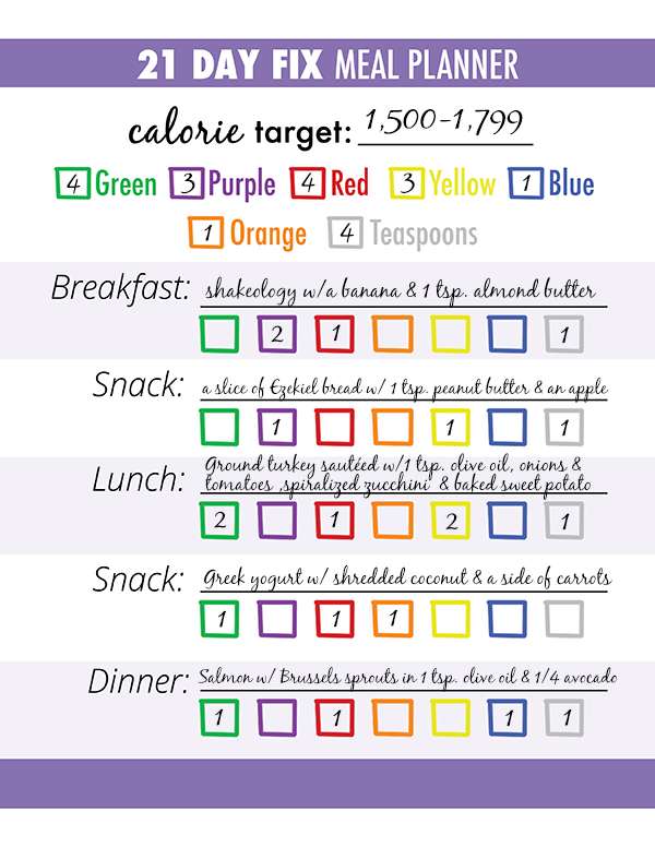 21 Day Fix Meal Plan Printable