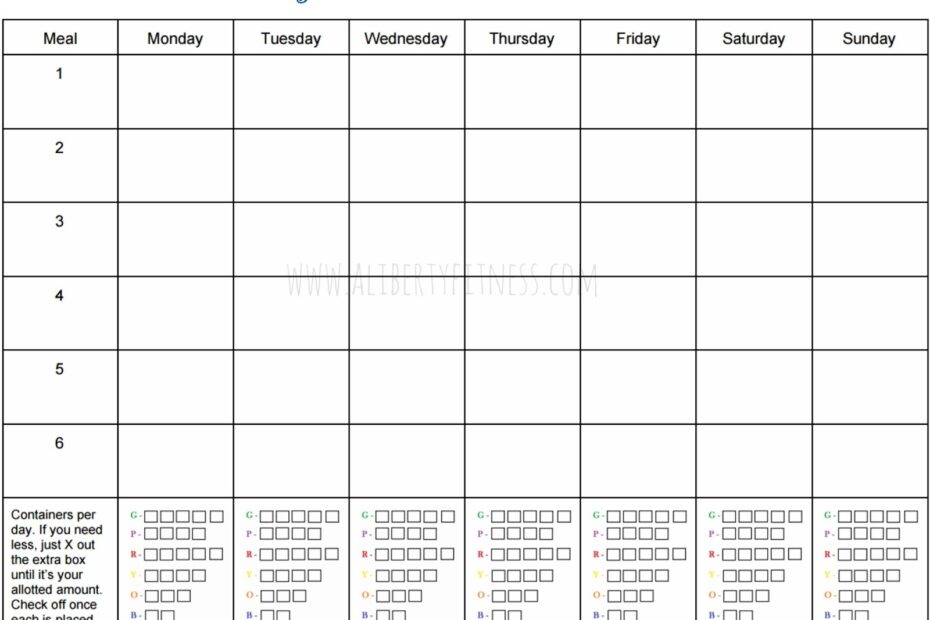 21 Day Fix Meal Planner Template Printable PrintableDietPlan