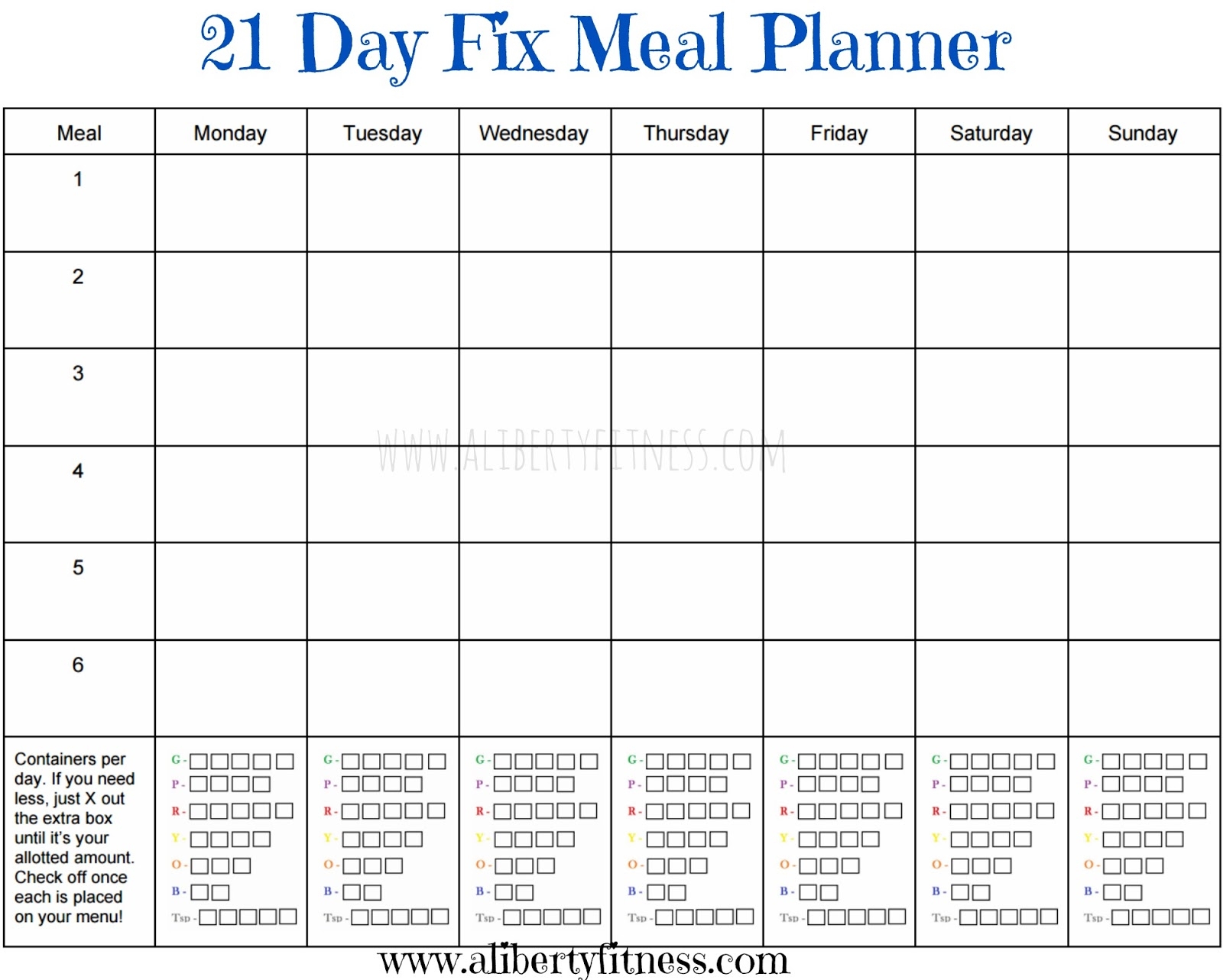 21 Day Fix Meal Planner Template Printable PrintableDietPlan