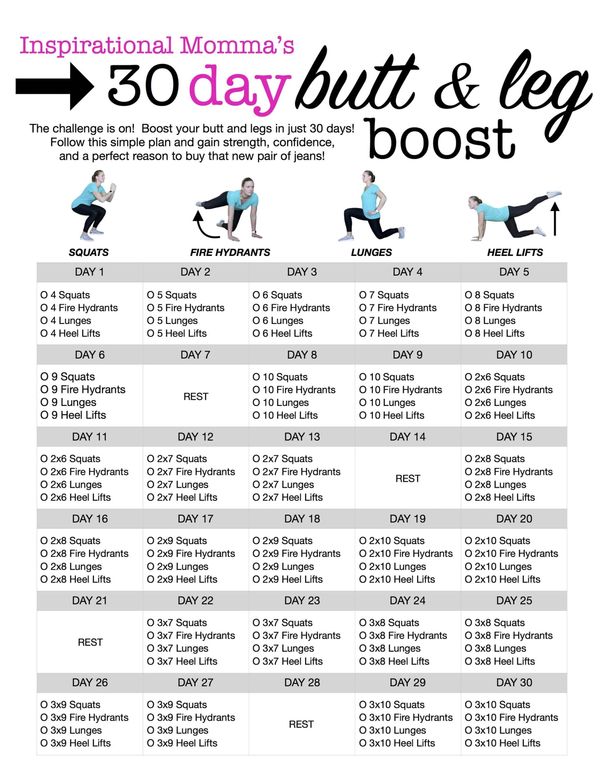 30 Day Workout Challenge Printable Printable Templates