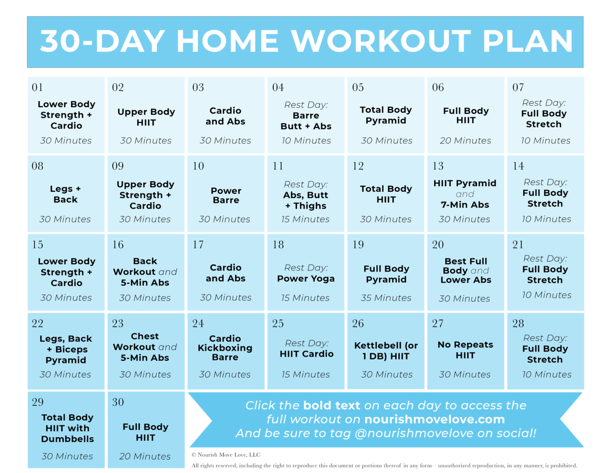 30 Day Workout Plan Home Workout Routine Artofit