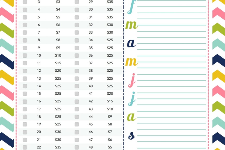 52 Week Savings Plan Printable