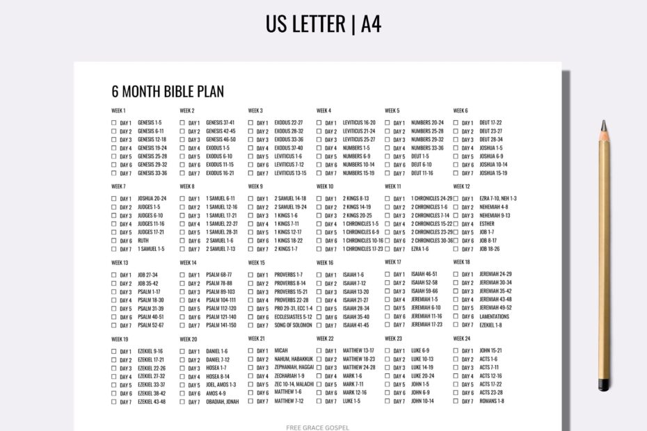 6 Month Bible Plan Bible Reading Plan Printable Start To Finish Six