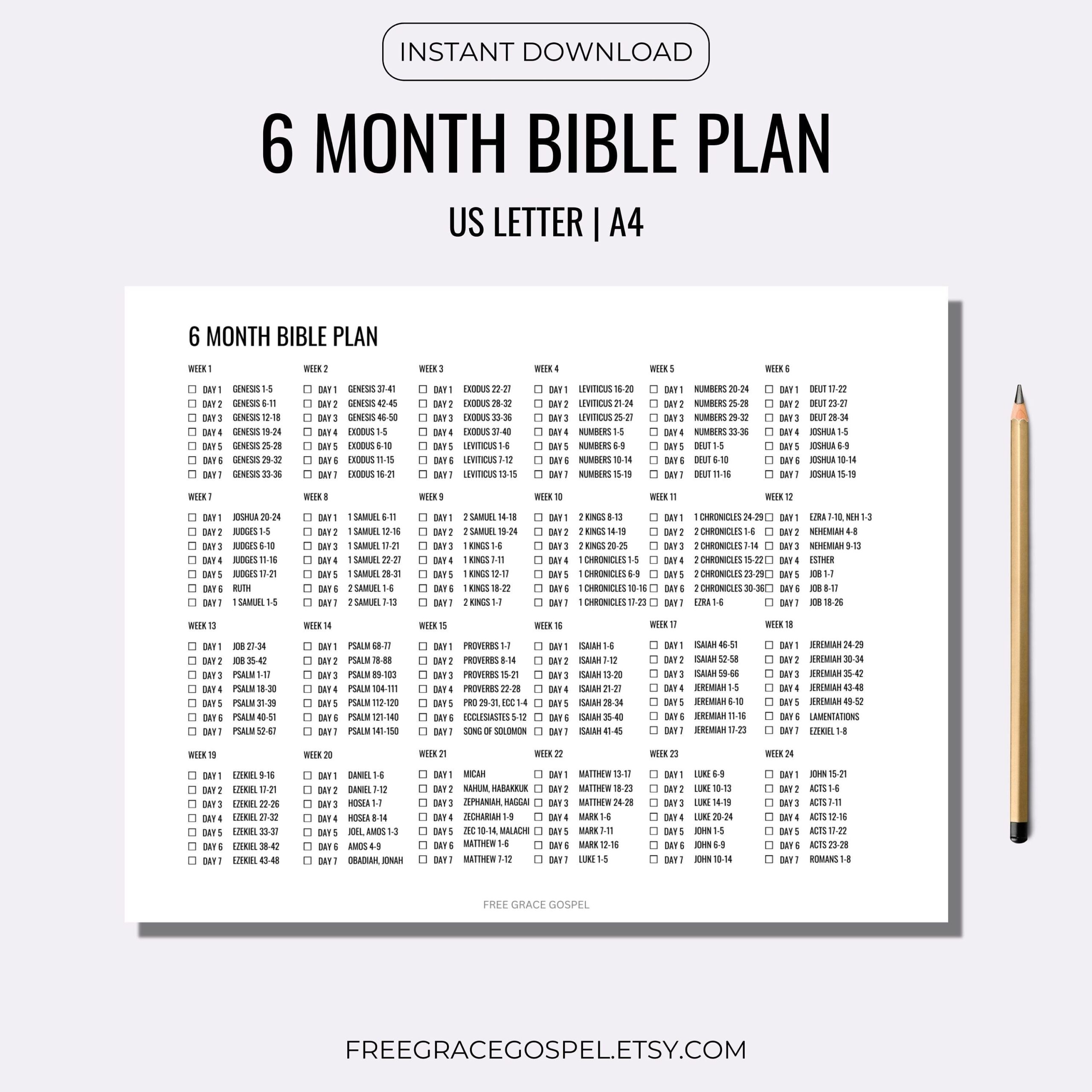 6 Month Bible Plan Bible Reading Plan Printable Start To Finish Six 