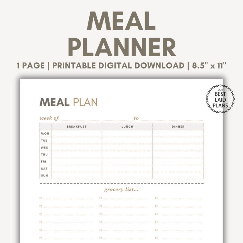 7 Day Family Meal Plan Printable Weekly Food Planner Weekly Family 