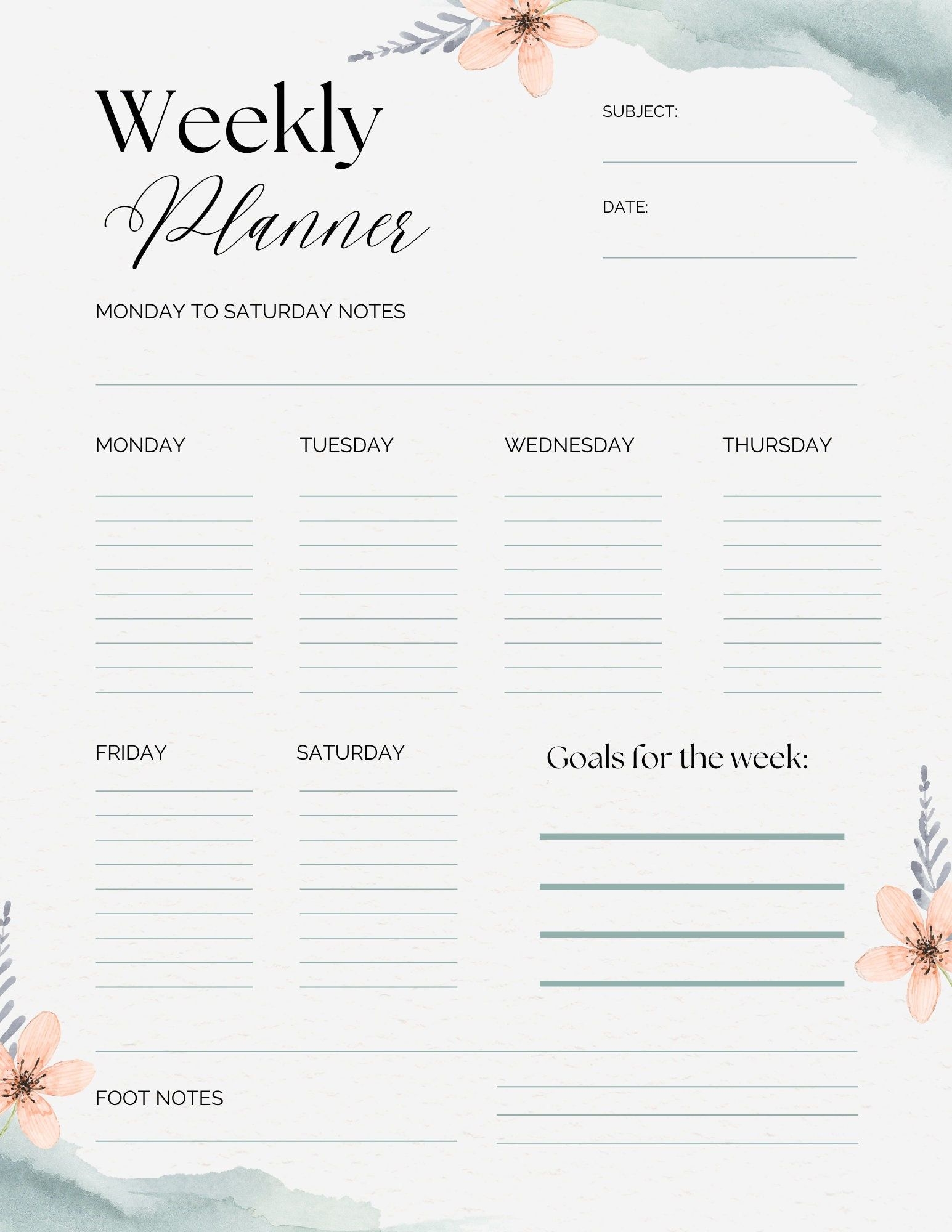 Aesthetic Weekly Planner Printable Week Planner Printable Etsy In 