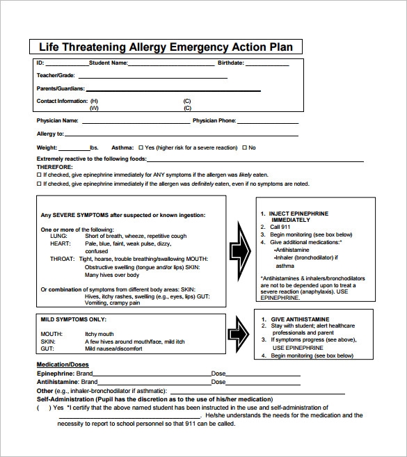 Allergy Action Plan Template 9 Free Word Excel PDF Format Download