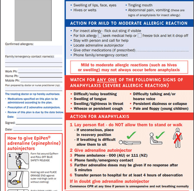 Anaphylaxis Action Plan Red Dr Monica Falk