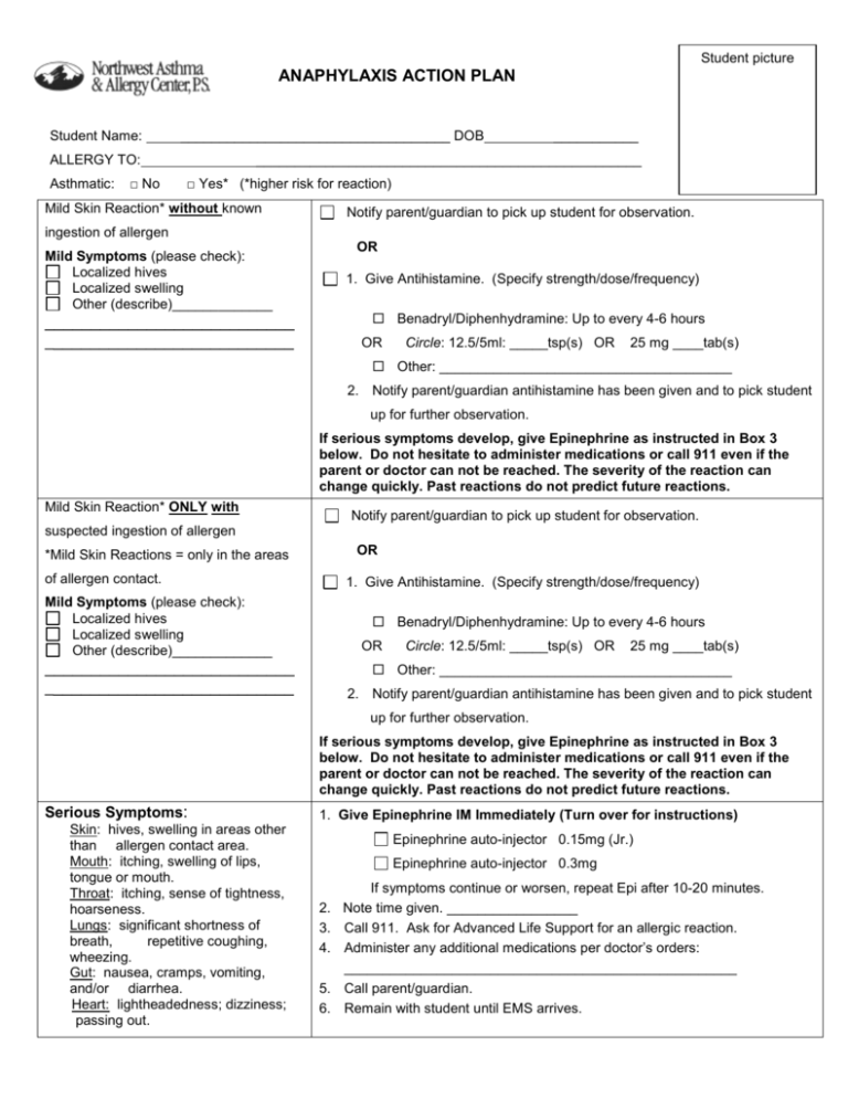 ANAPHYLAXIS ACTION PLAN