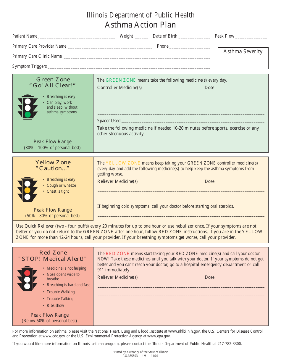 Asthma Action Plan Printable Asthma Action Plan Printable