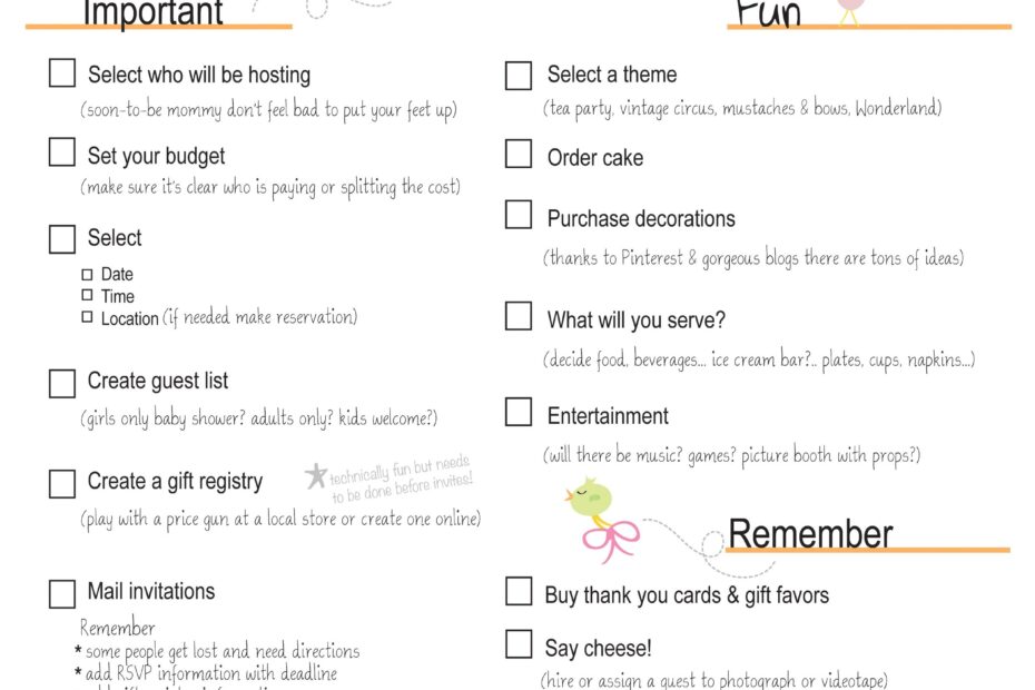 Baby Shower Checklist Printable Room Surf