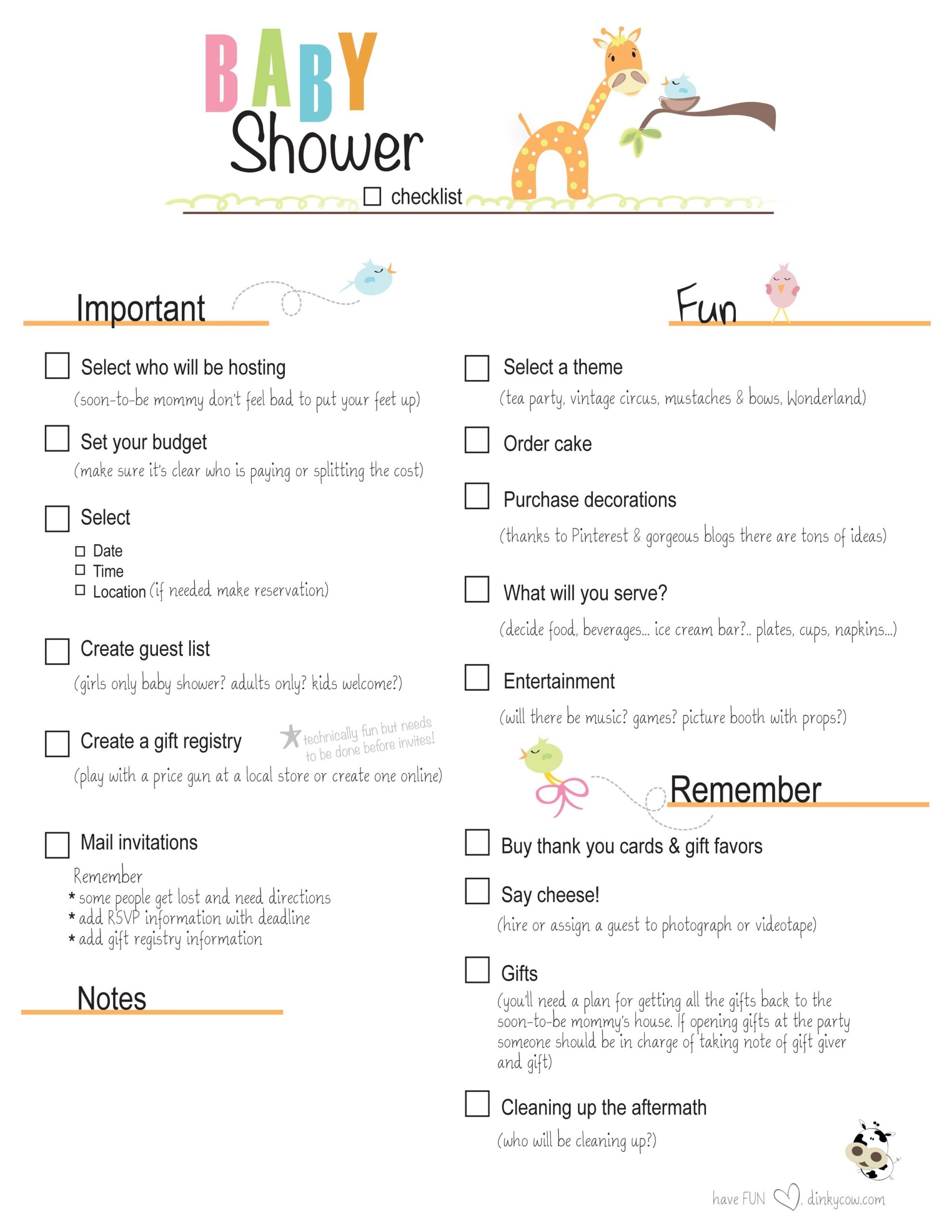 Baby Shower Checklist Printable Room Surf