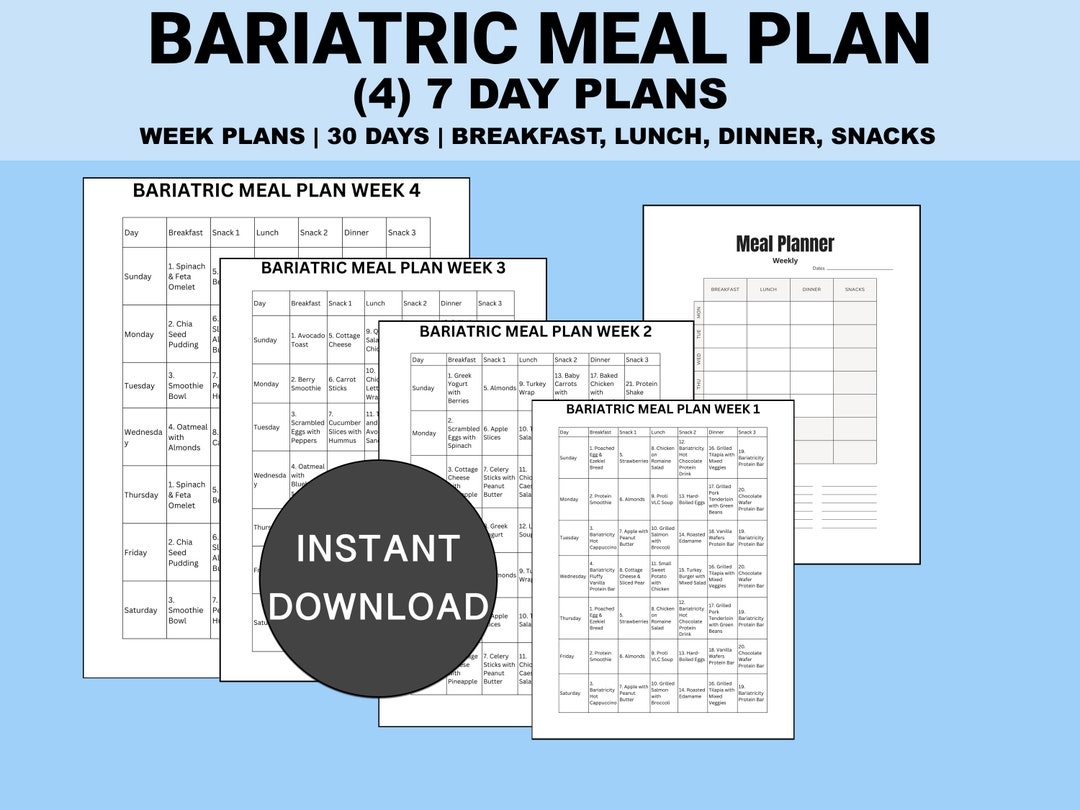 Bariatric Meal Plan Printable PDF 7 Day Plans One Month Total With 