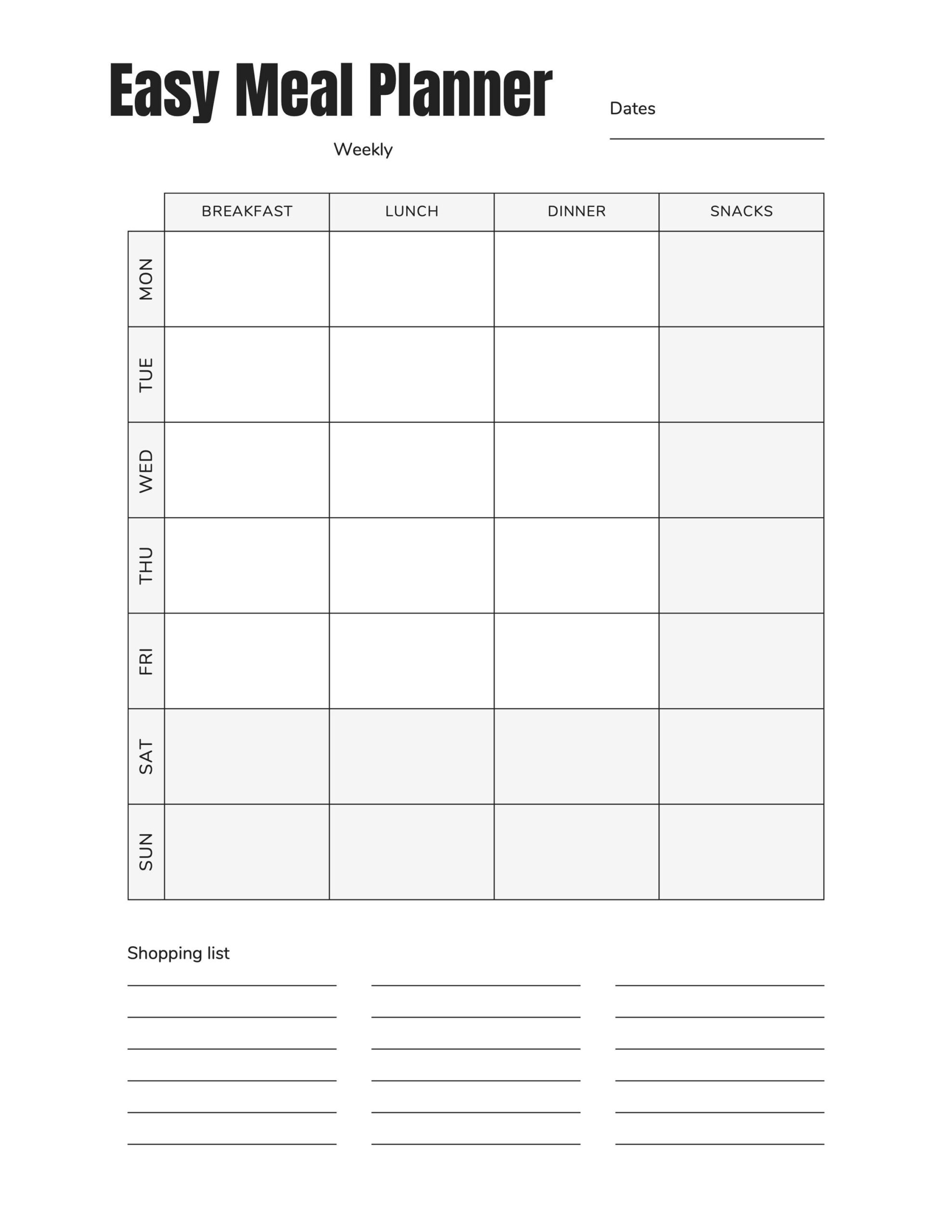 Bariatric Meal Plan Printable PDF 7 Day Plans one Month Total With 
