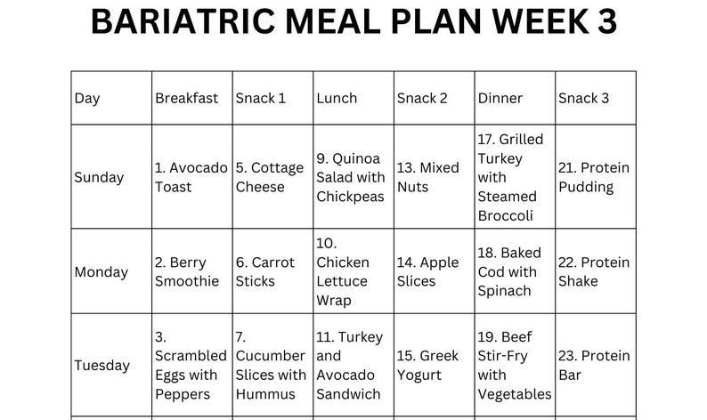 Bariatric Meal Plan Printable PDF 7 Day Plans One Month Total With 
