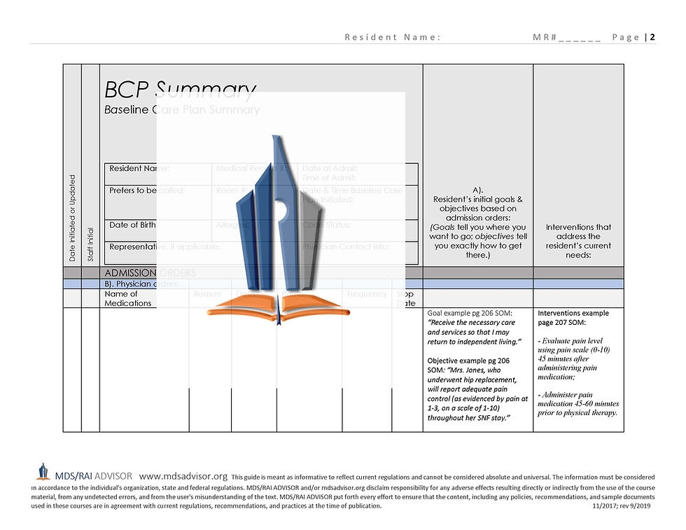 Baseline Care Plan Summary Template