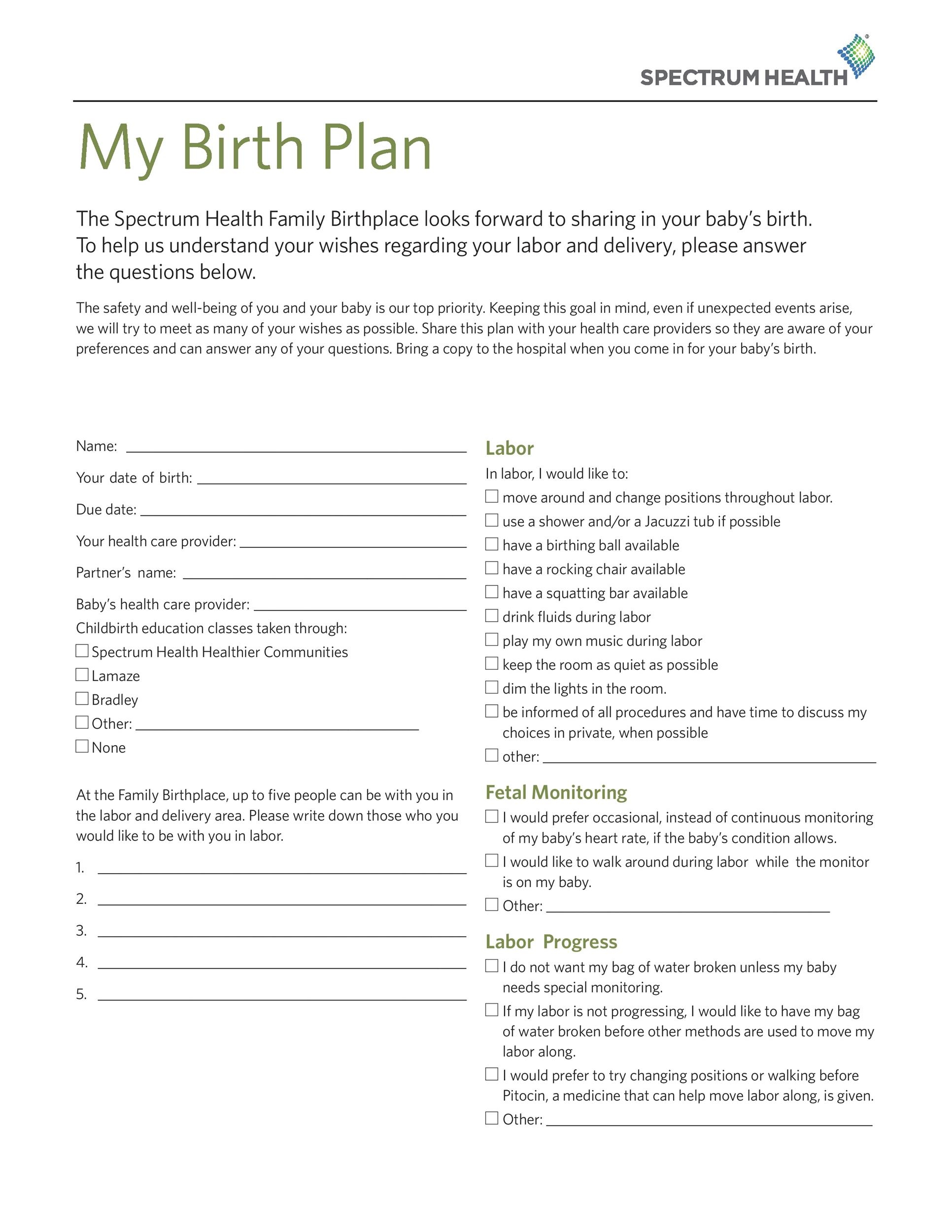Birth Plan Checklist Printable