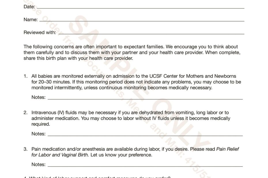 Birth Plan Form Printable Printable Forms Free Online