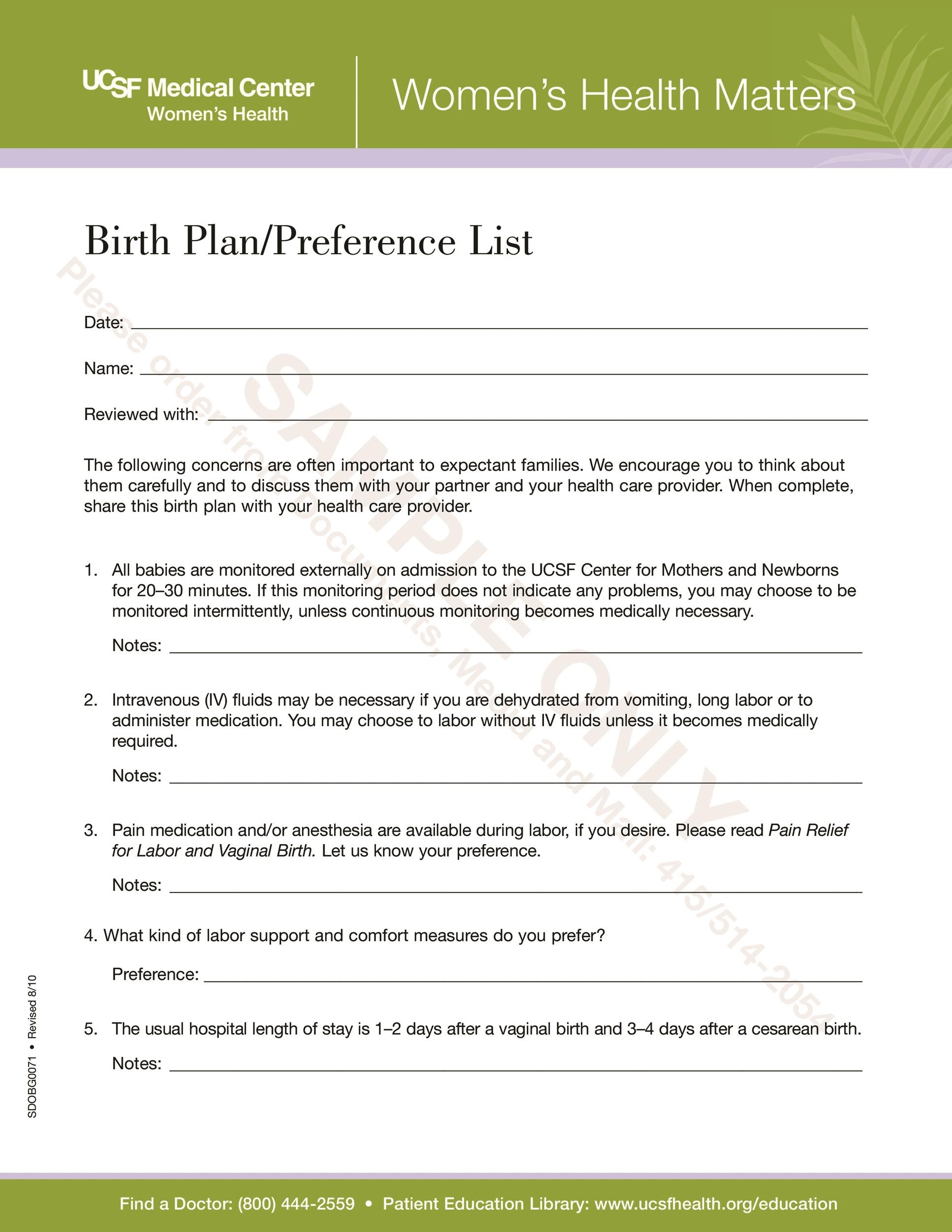 Birth Plan Form Printable Printable Forms Free Online