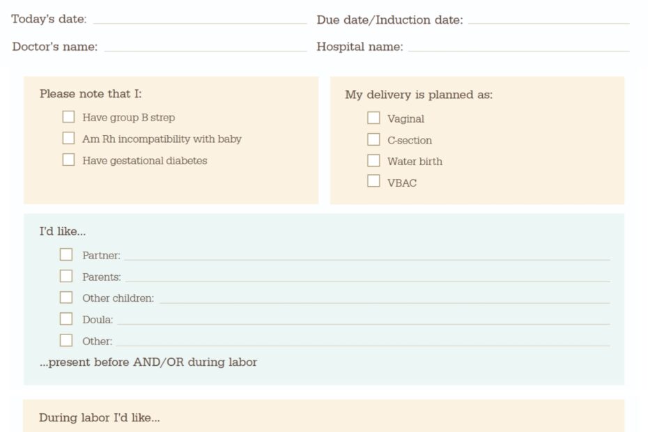Birth plan template Doula Training Canada
