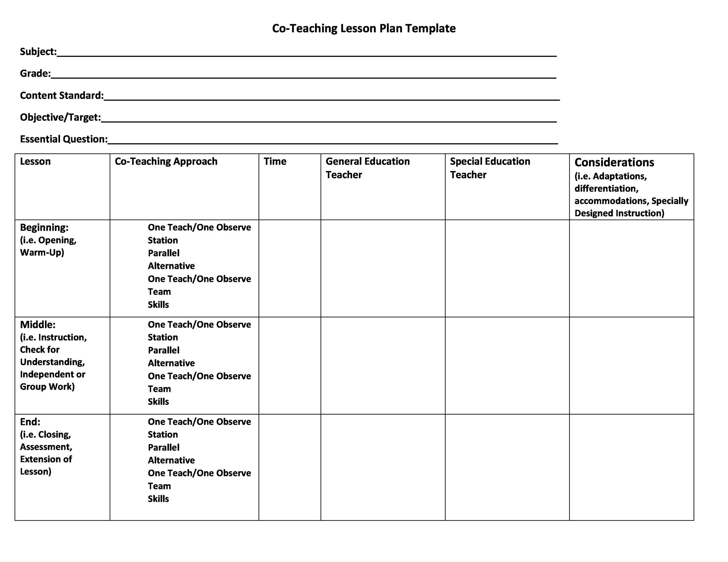 Blank Preschool Lesson Plan Template Blank Templates Ideas
