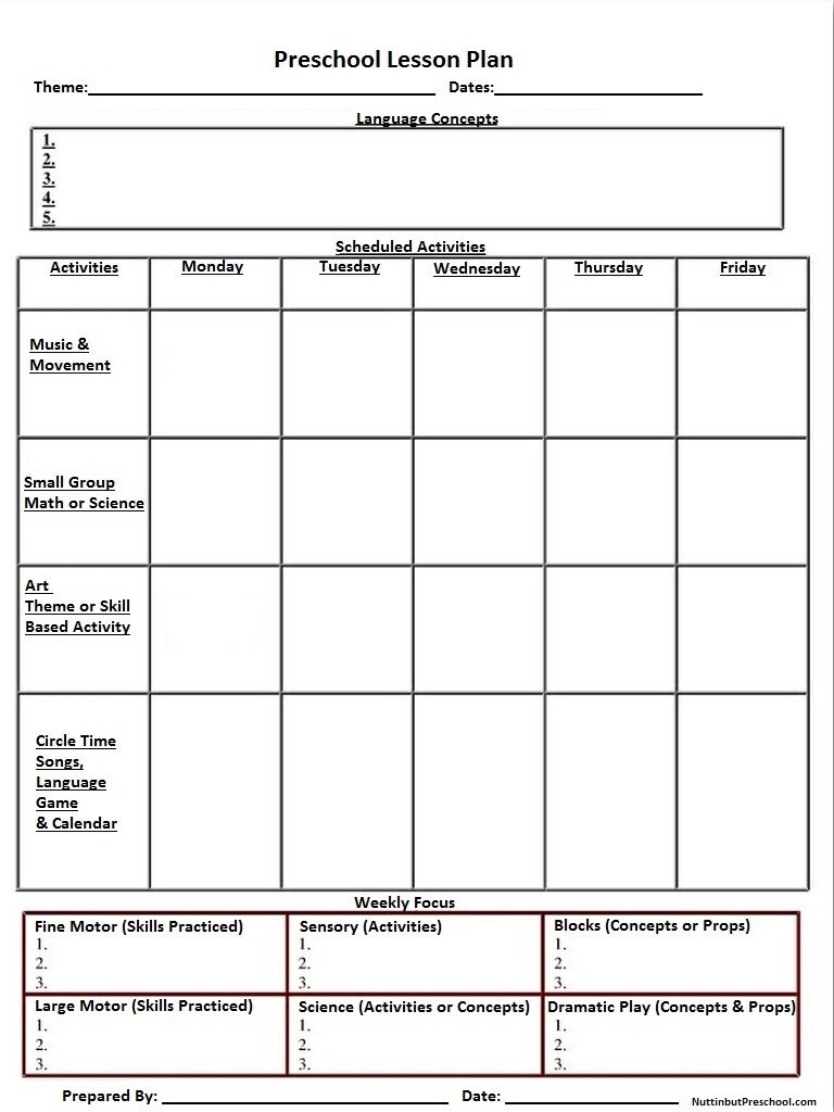 Blank Preschool Lesson Plan Template Pdf Lesson Plans Learning