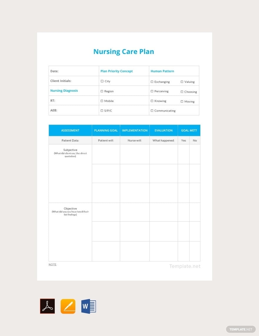 Blank Printable Care Plan Template Free Printable