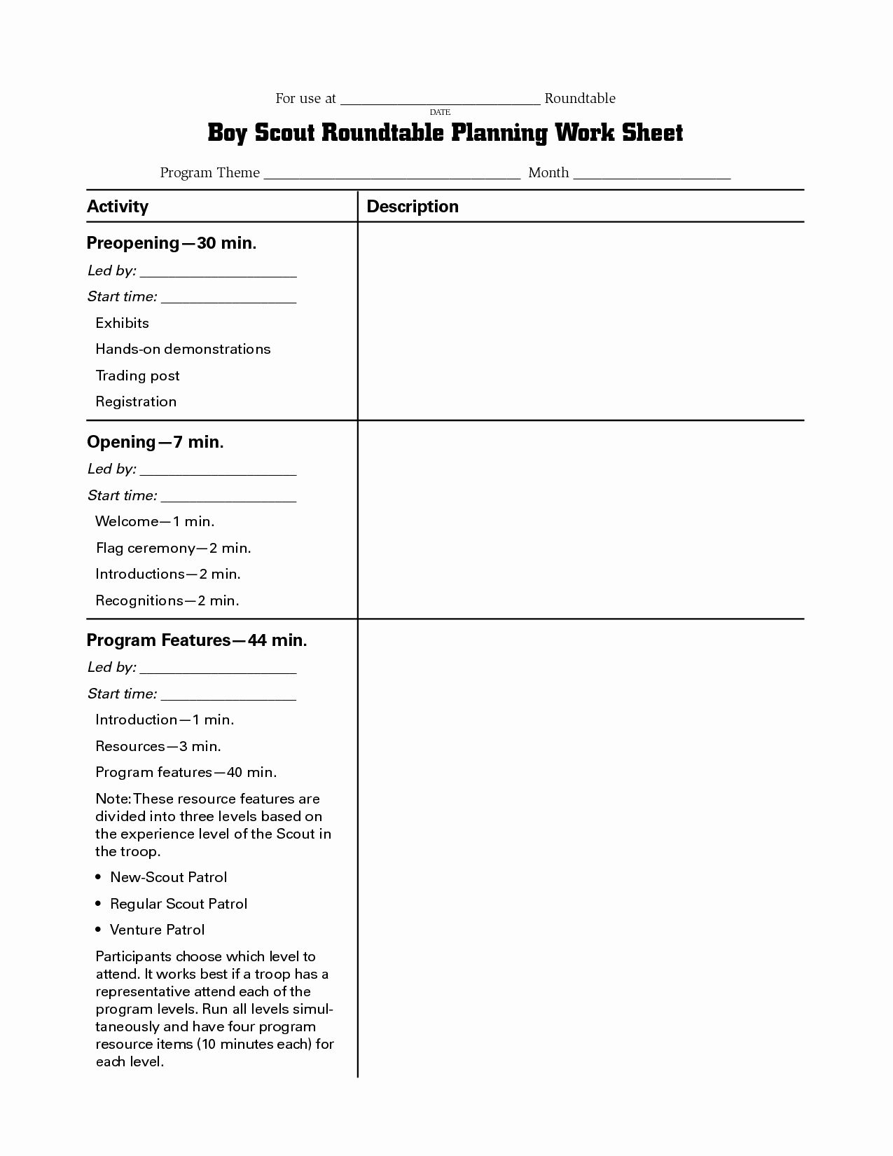Bsa Meal Planning Worksheet Printable Word Searches