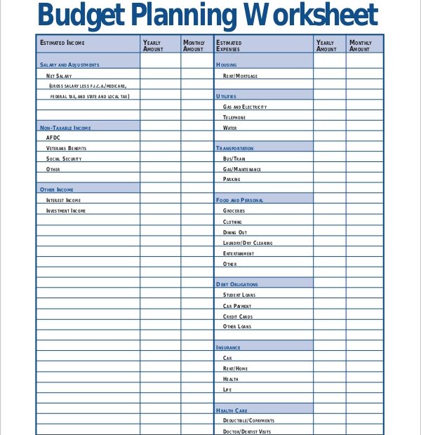 Budget Planning Printable Sheets