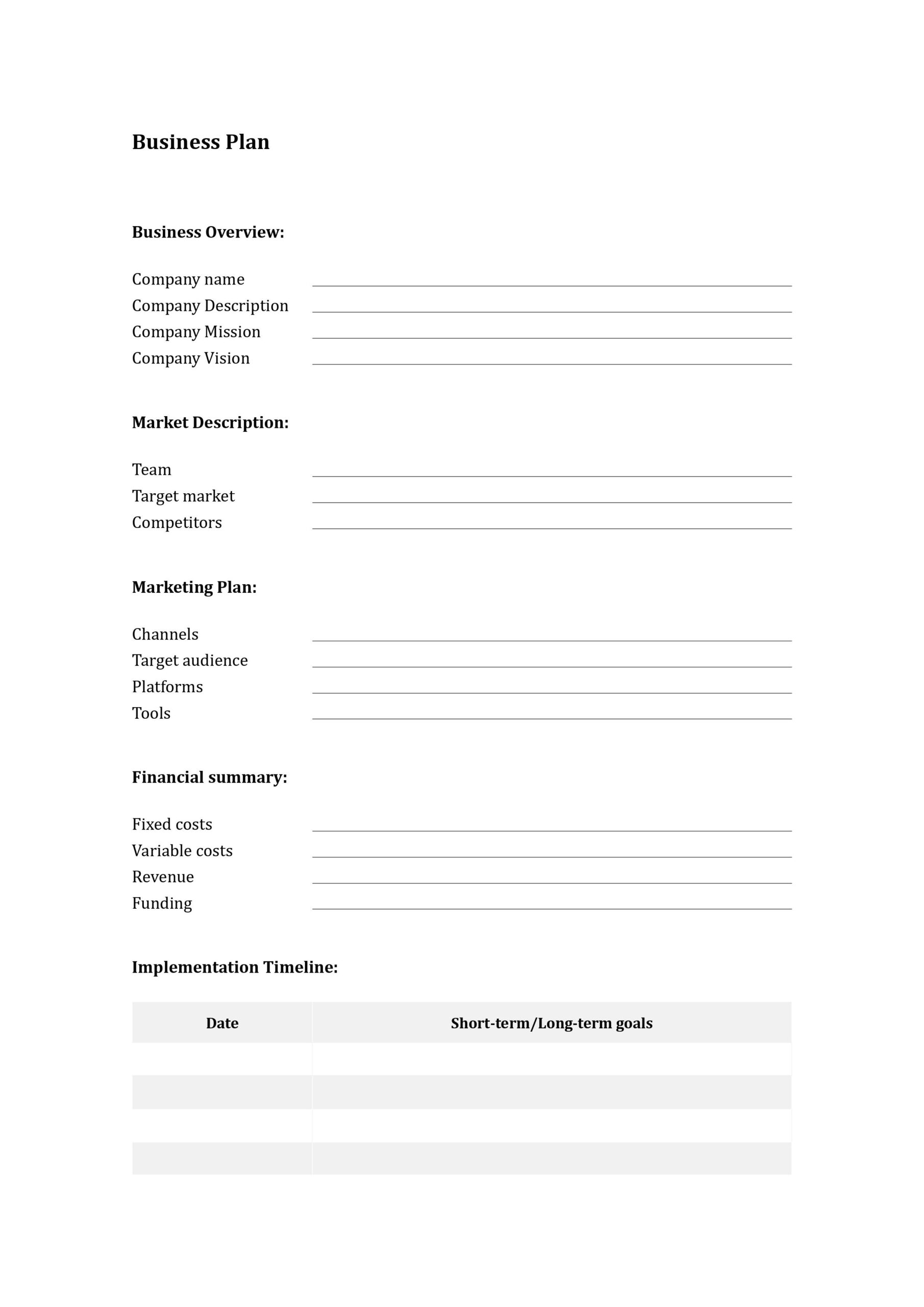 Business Plan Template