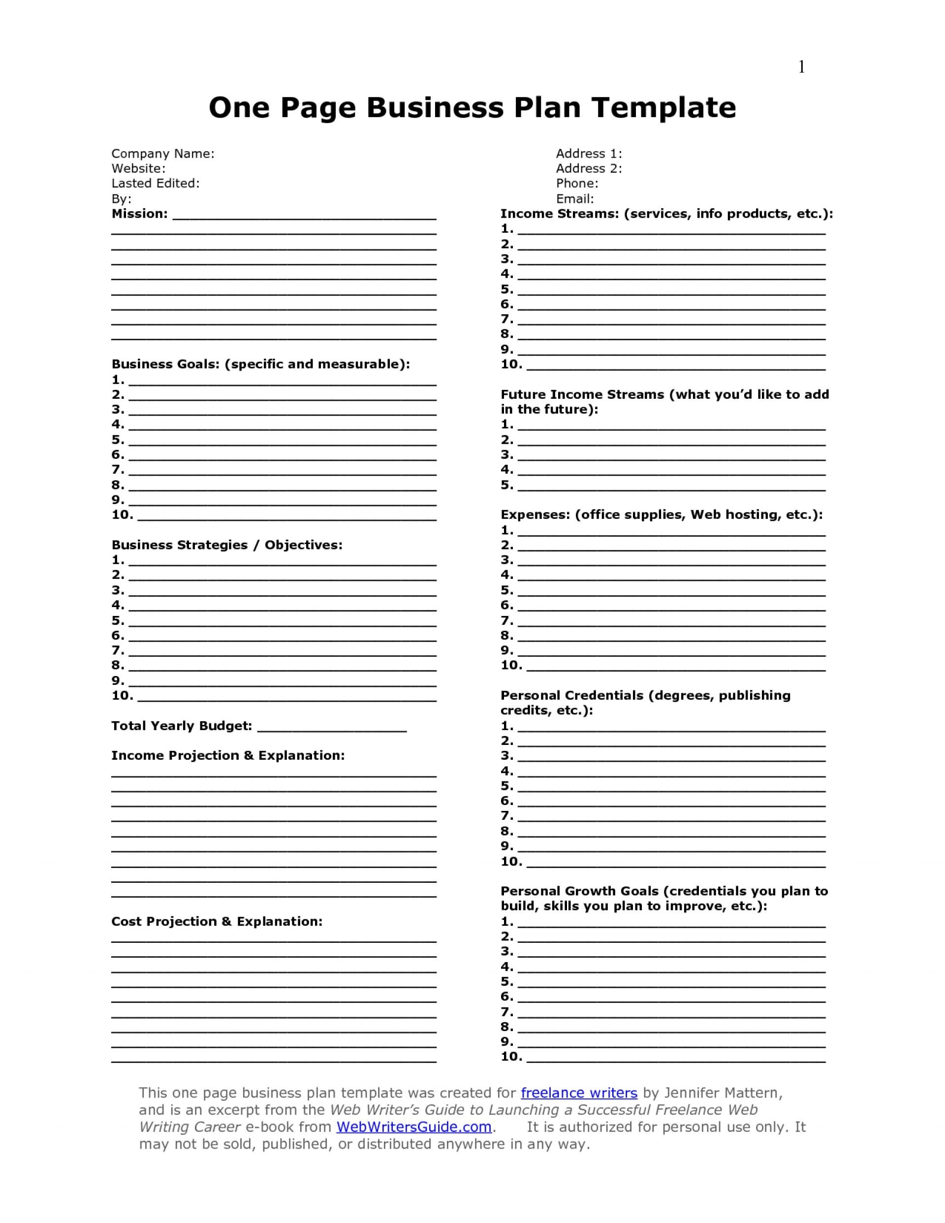 Business Plan Template Free Printable