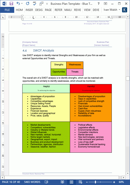 Business Plan Templates 40 Page MS Word 10 Free Excel Spreadsheets 