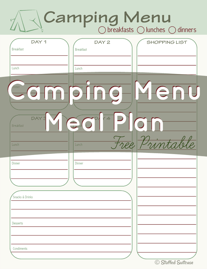 Camping Menu Meal Planning Printable