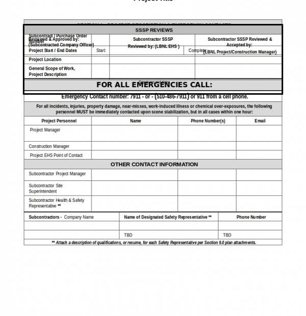 Construction Safety Plan Printable