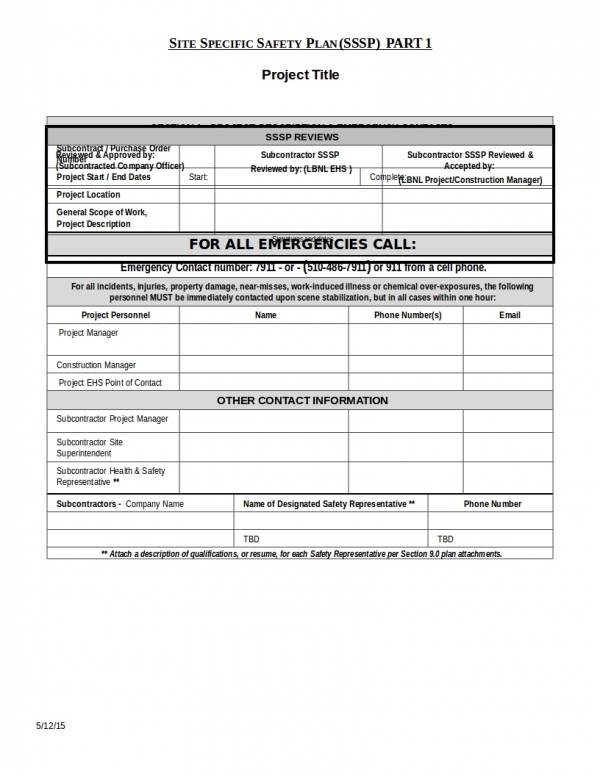 Construction Safety Plan Printable