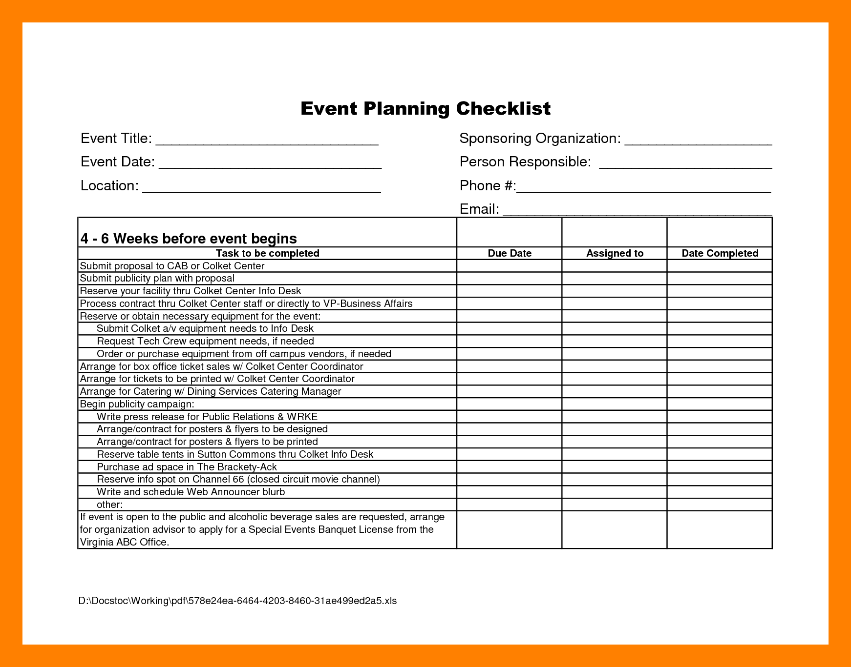 Corporate Event Planning Checklist Printable