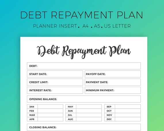 Debt Repayment Plan Printable Planner Insert Bill Due Etsy
