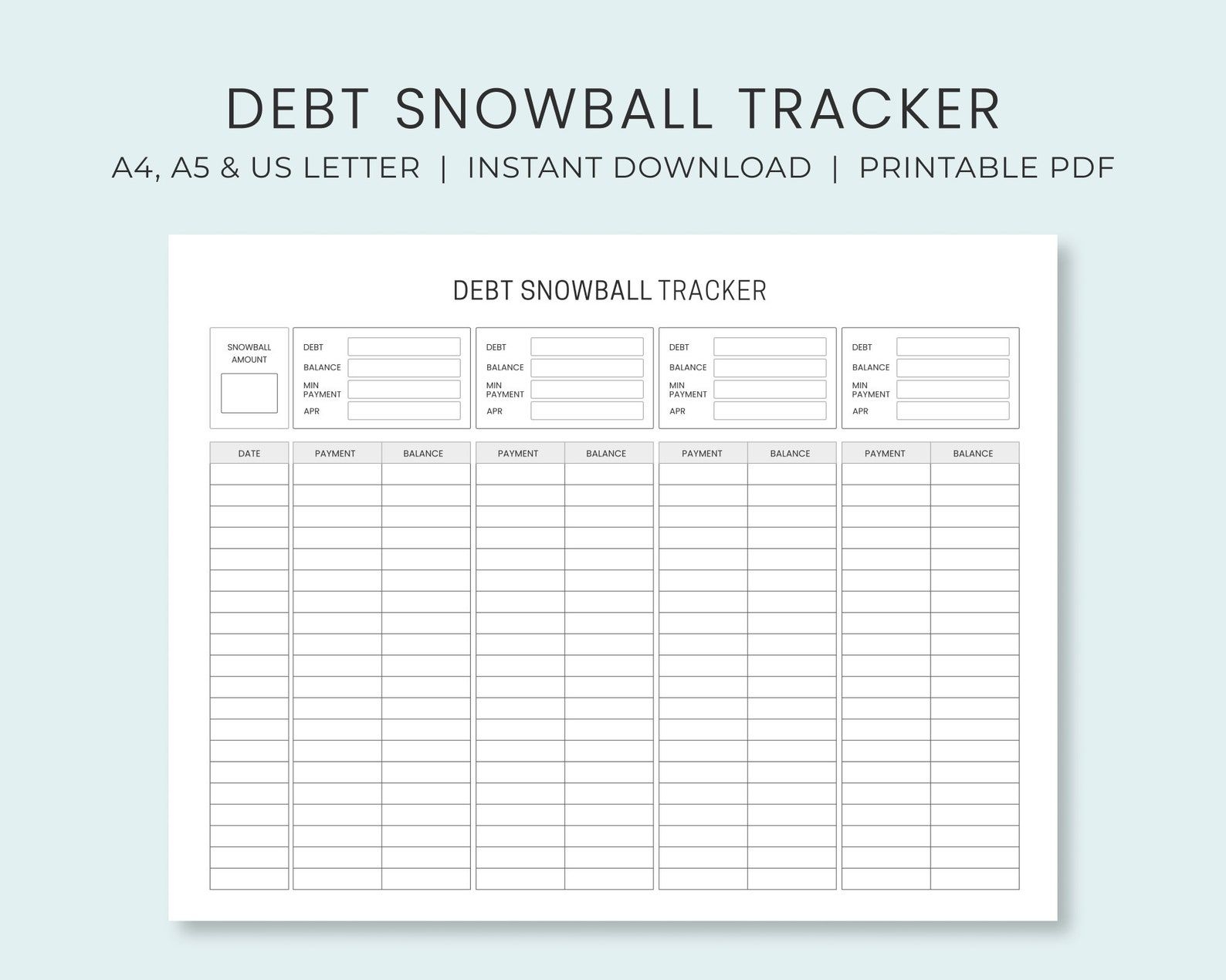 Debt Snowball Tracker Printable Debt Payment Worksheet Debt Payoff 
