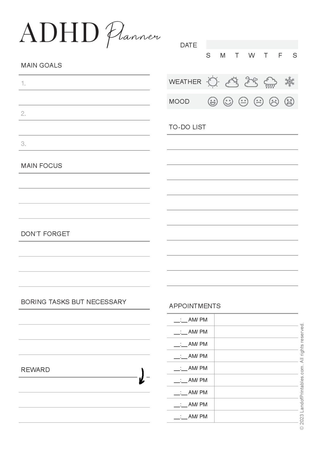 Download Your Free ADHD Planner Land Of Printables