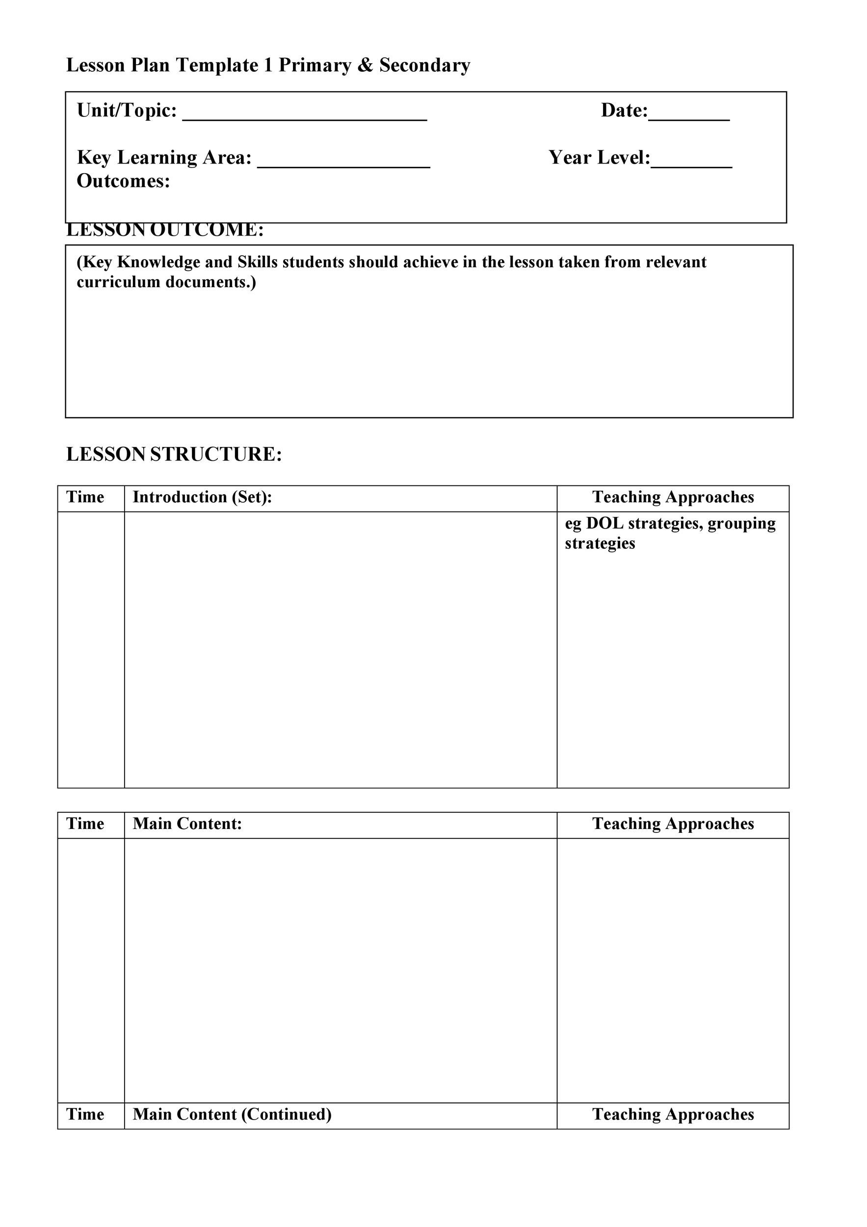 Downloadable Printable Lesson Plan Template Printable Templates