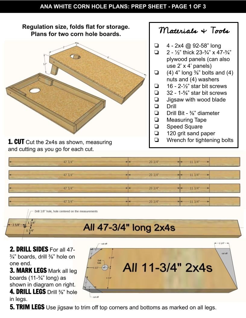 Easiest Corn Hole Board Plans With Free Printable PDF Ana White