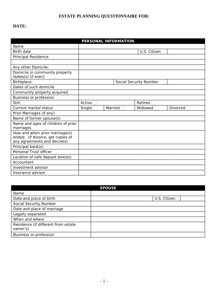 Estate Planning Worksheet Free